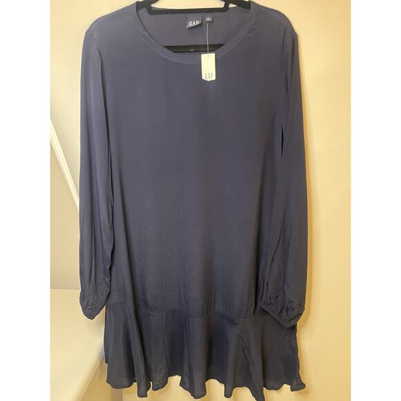 Gap Navy Flounce Hem Dress Long Sleeve Size Large NWT - Picture 9 of 9
